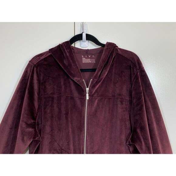 Livi Active by Lane Bryant Velour Track Suit Zip Up Jacket Hoodie Burgundy Sz 18 - Picture 2 of 8